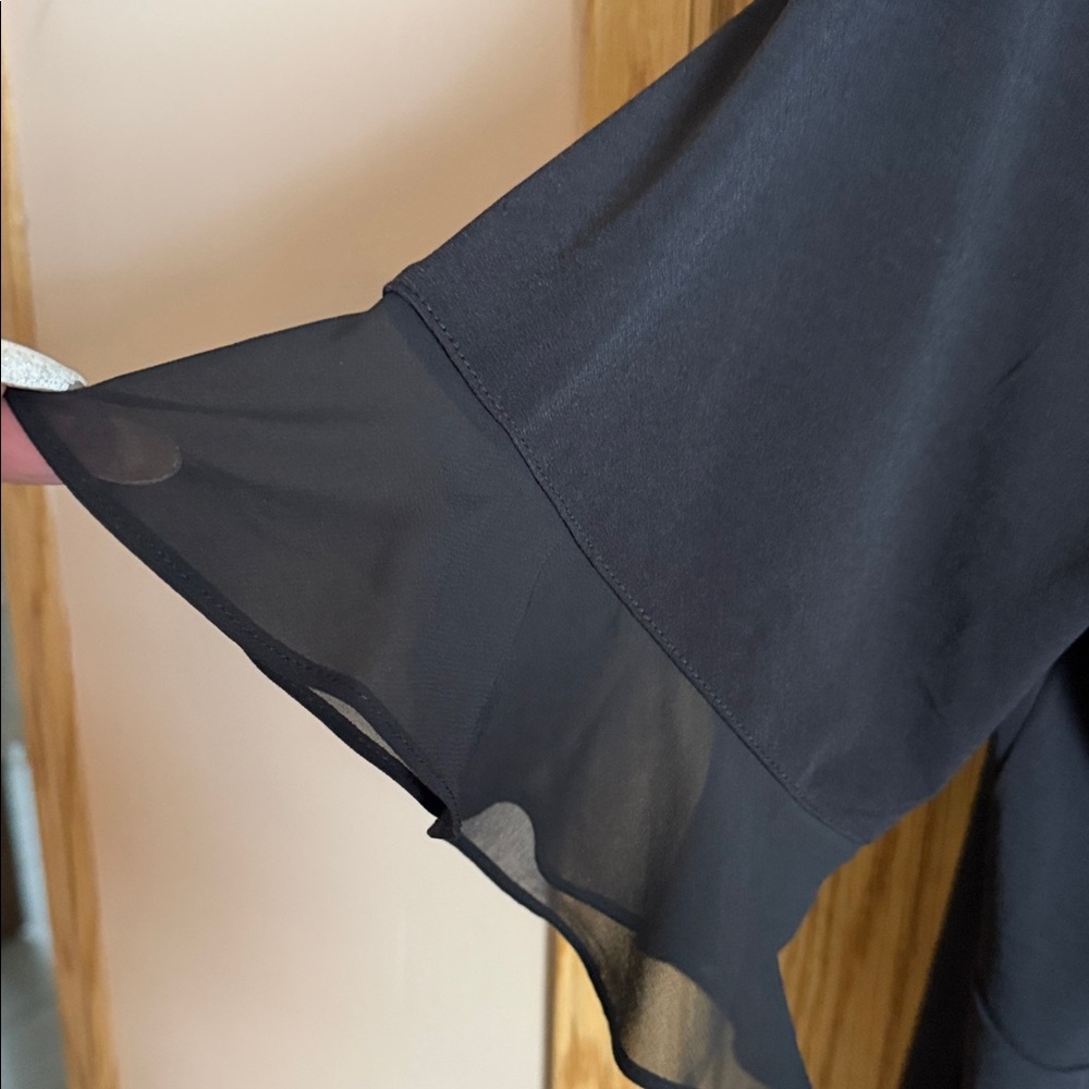 Susan Graver Black Ruffle Sleeve Blouse - Picture 3 of 5